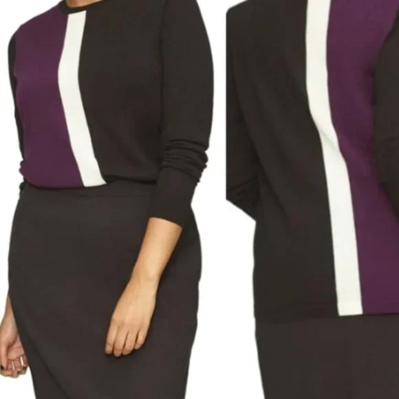 Universal Standard 3 Block Stripe 100% Merino Wool Sweater - Picture 1 of 5